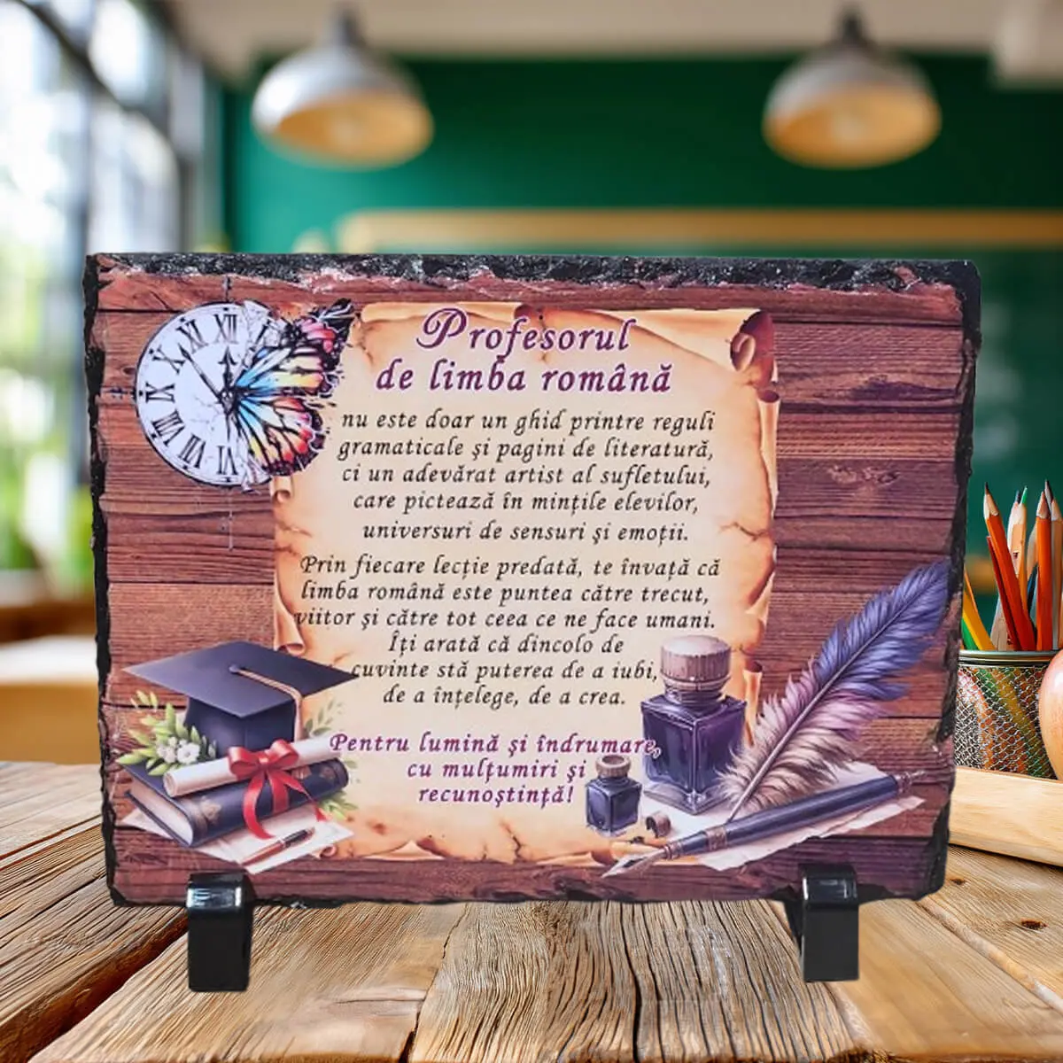 Noutati - Placa de ardezie, cu mesaj pentru profesorul de limba romana