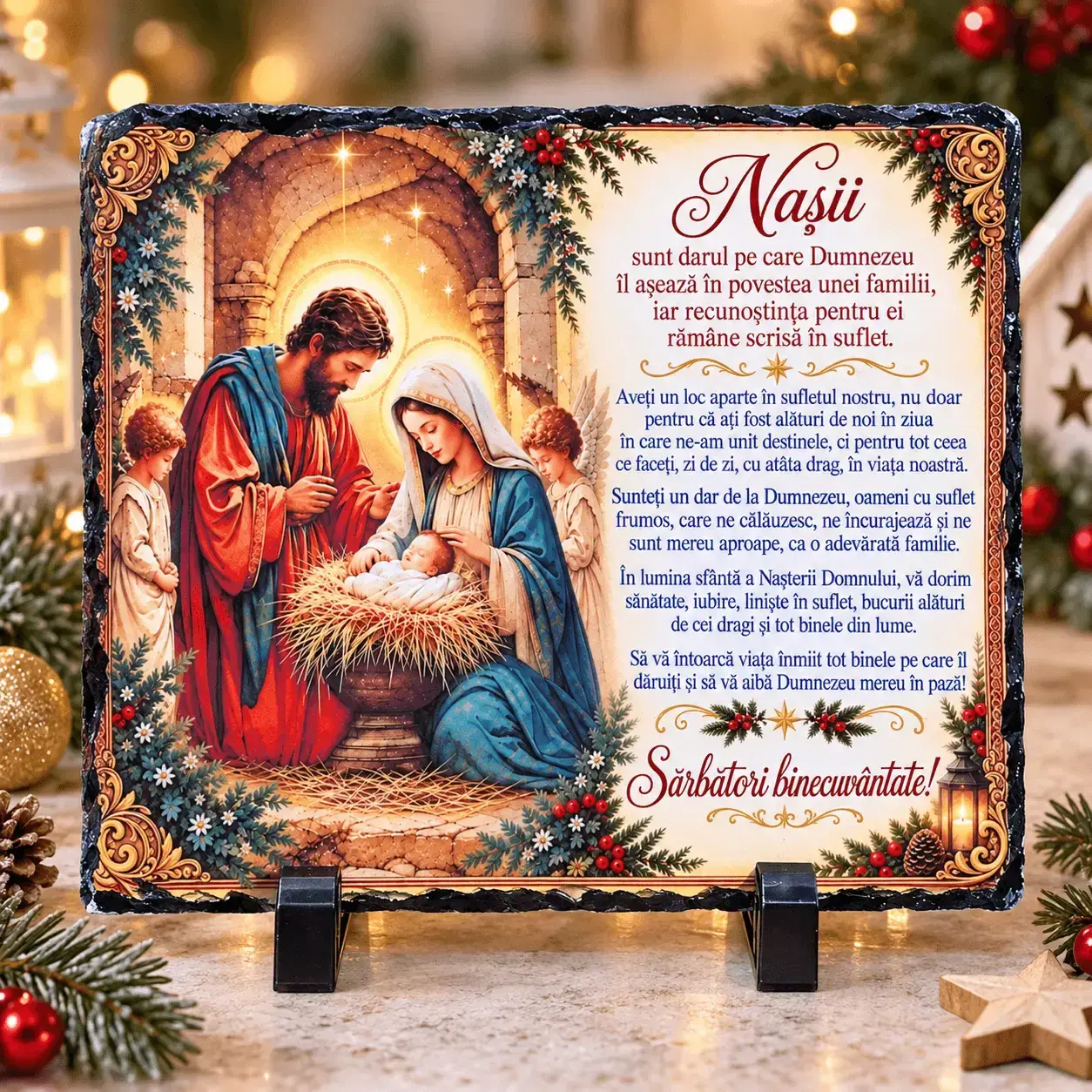 Noutăți și produse recent adăugate - Placă de Ardezie Personalizată 14×19 cm-Cadou de Crăciun pentru Nași