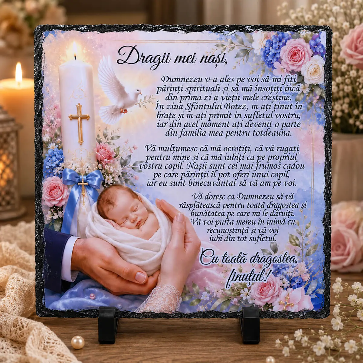 Noutati - Placa de Ardezie Personalizata– Cadou pentru Nasii de Botez