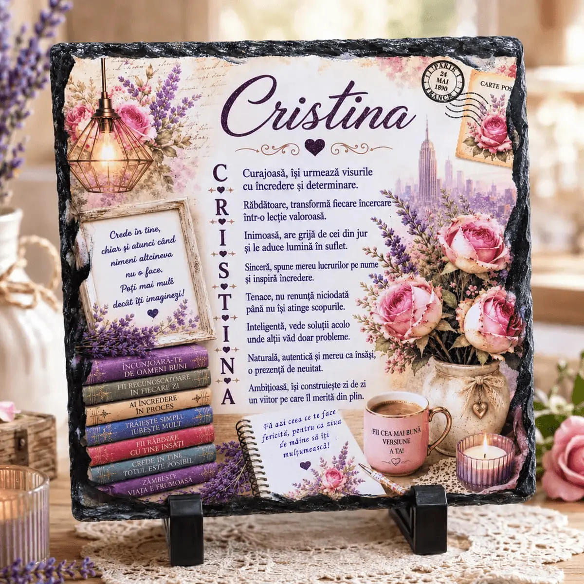 Idei de cadouri pentru toate ocaziile - Placă de ardezie personalizată Cristina BlumaCons, 14 × 14 cm