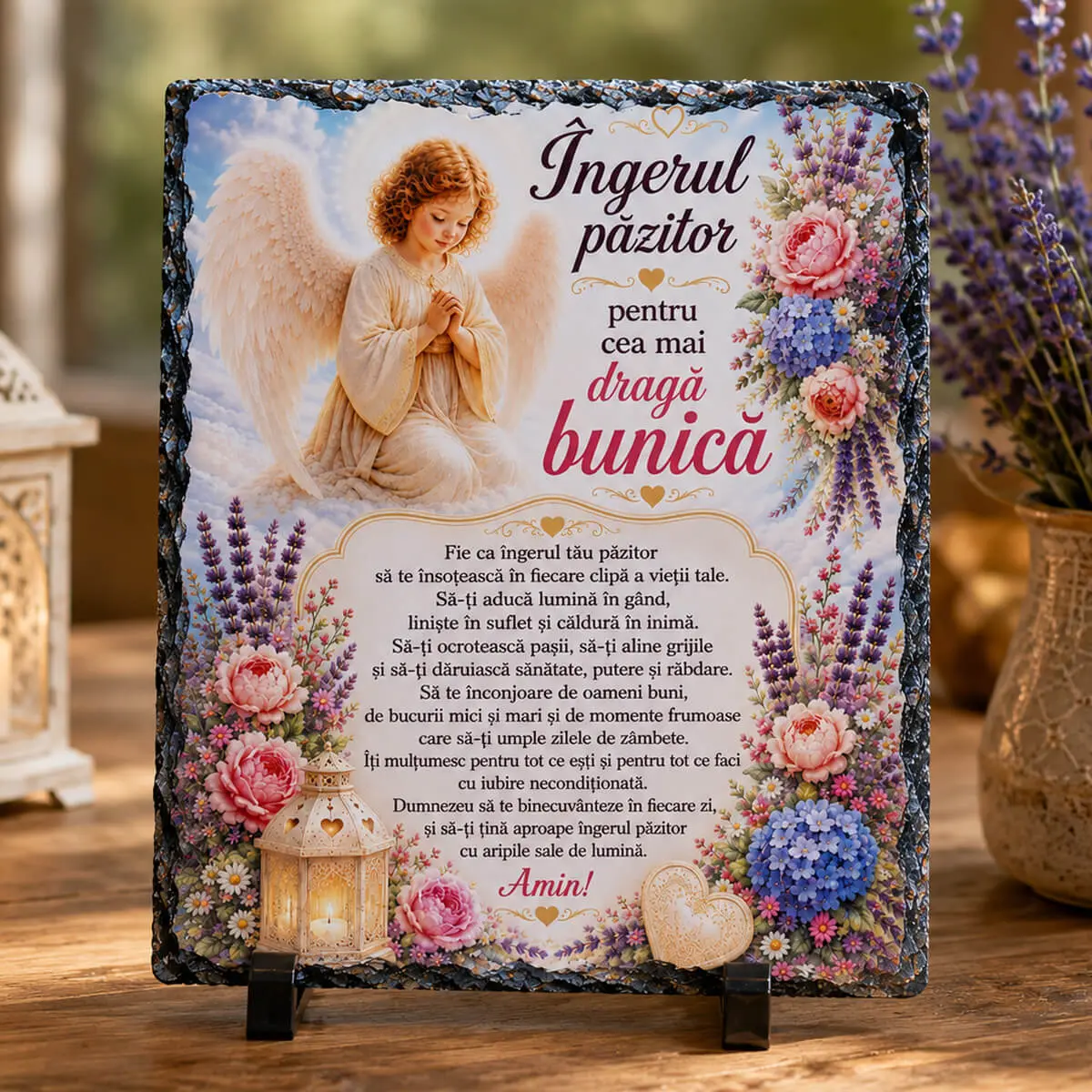 Noutăți și produse recent adăugate - Placa de ardezie Personalizata cu Ingerul Pazitor pentru Bunica