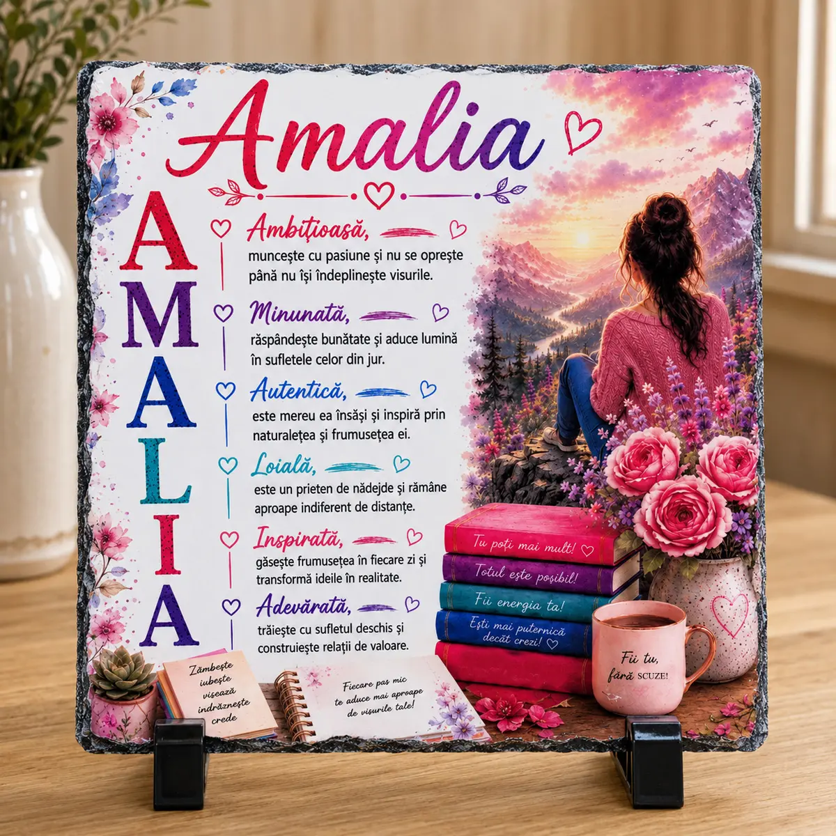 Noutăți și produse recent adăugate - Placa de ardezie personalizata cu nume- AMALIA