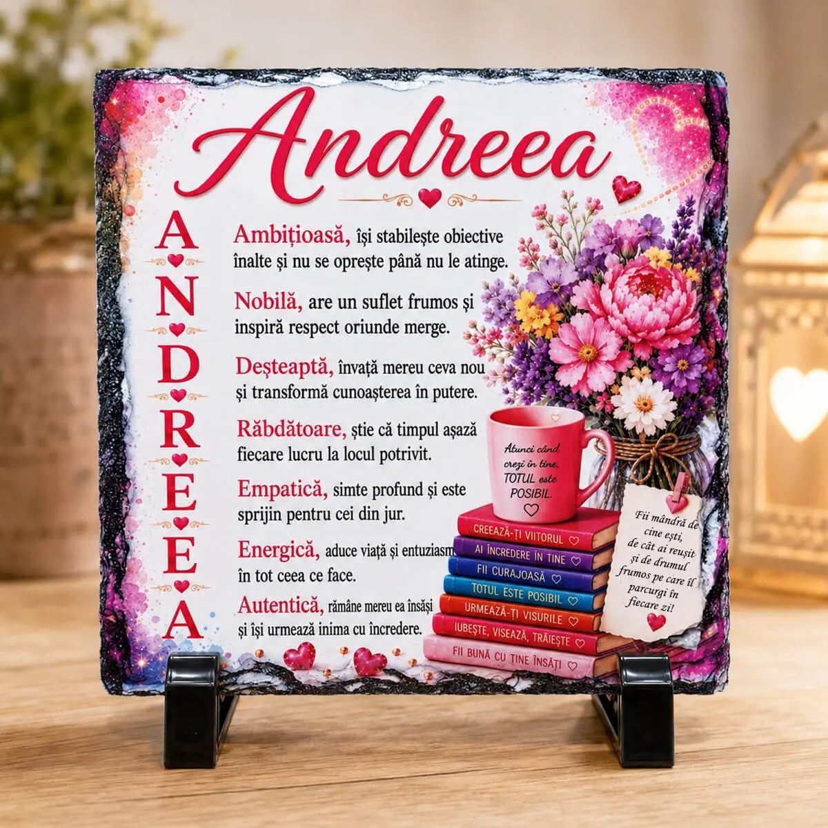 Idei de cadouri pentru toate ocaziile - Placa de ardezie personalizata cu nume- Andreea