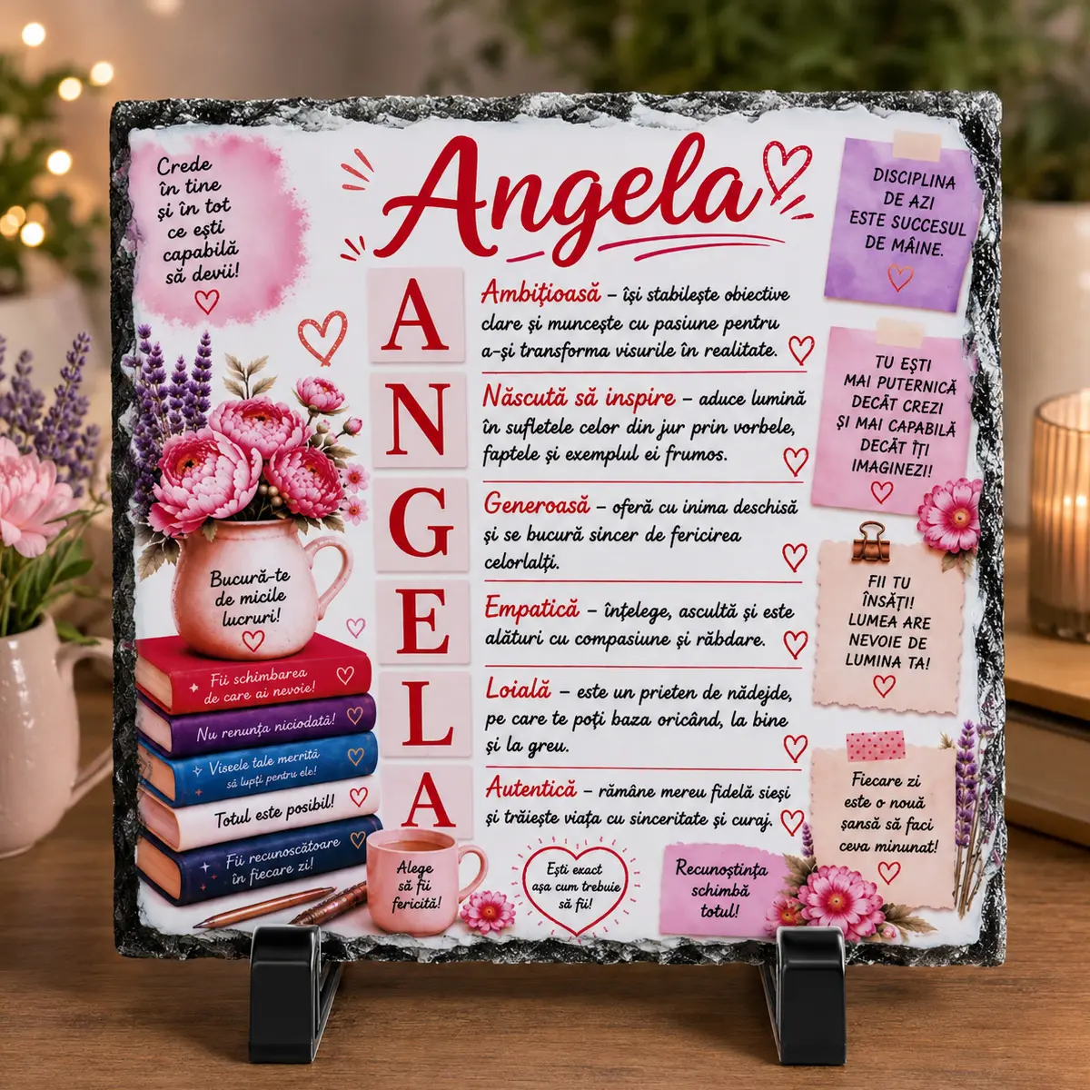 Cadouri personalizate cu nume și mesaj - Placa de ardezie personalizata cu nume- Angela