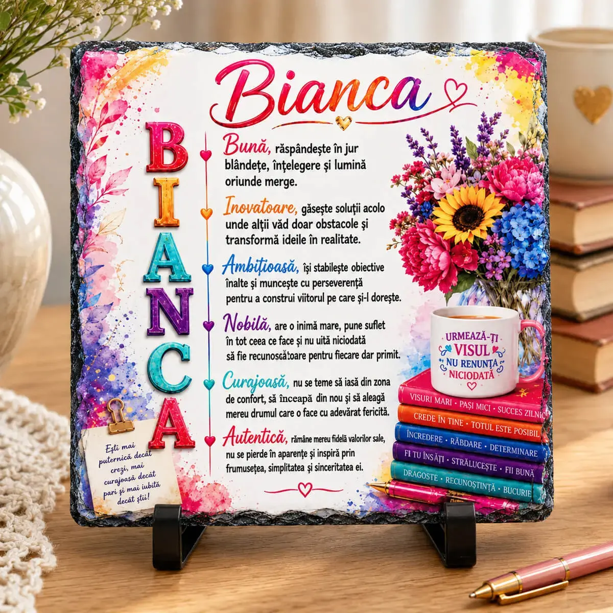 Noutăți și produse recent adăugate - Placa de ardezie personalizata cu nume- Bianca