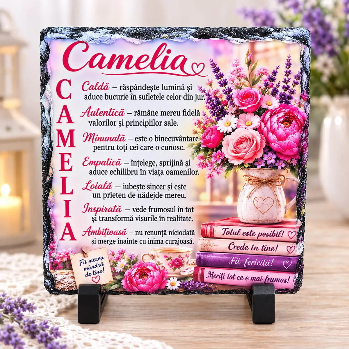 Noutăți și produse recent adăugate - Placa de ardezie personalizata cu nume- Camelia
