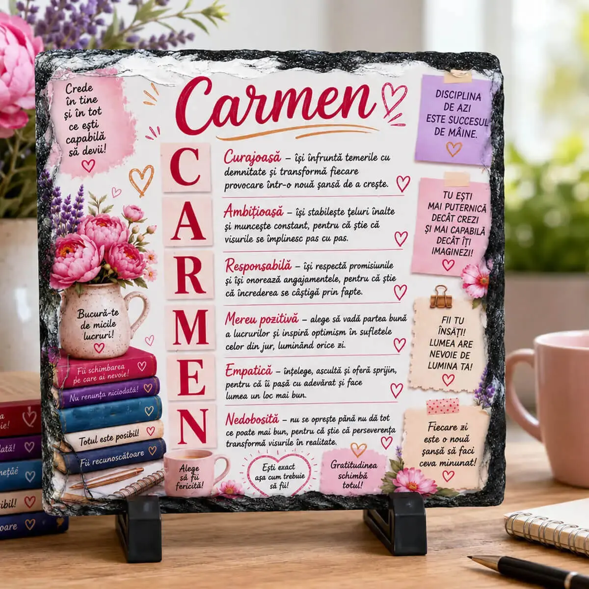 Cadouri personalizate cu nume și mesaj - Placa de ardezie personalizata cu nume- Carmen