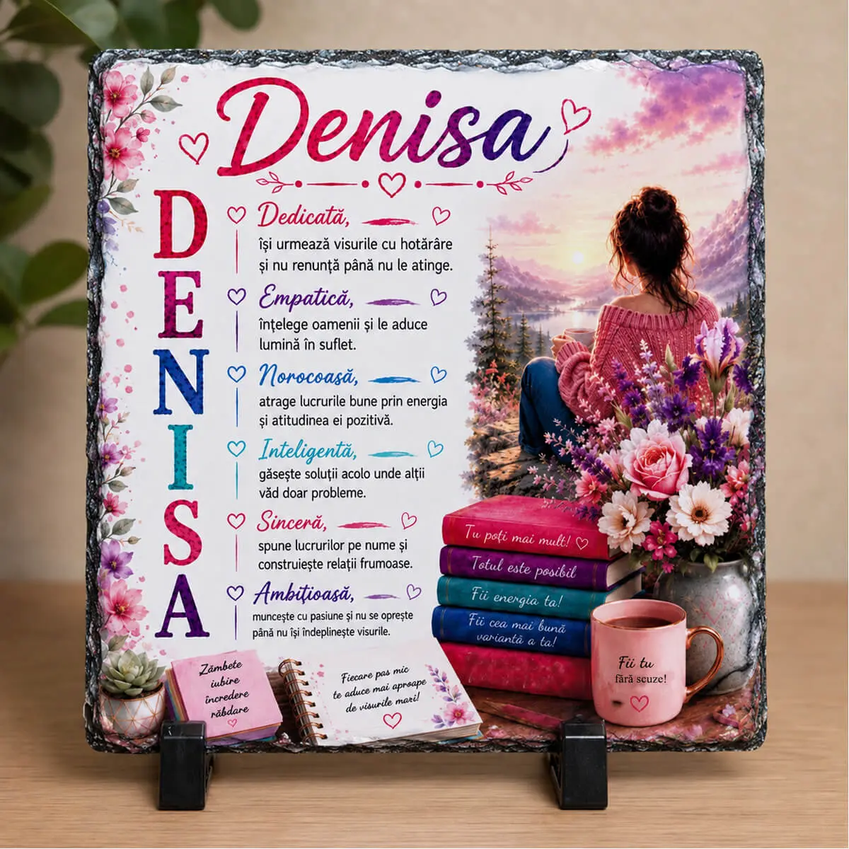 Cadouri personalizate cu nume și mesaj - Placa de ardezie personalizata cu nume- Denisa