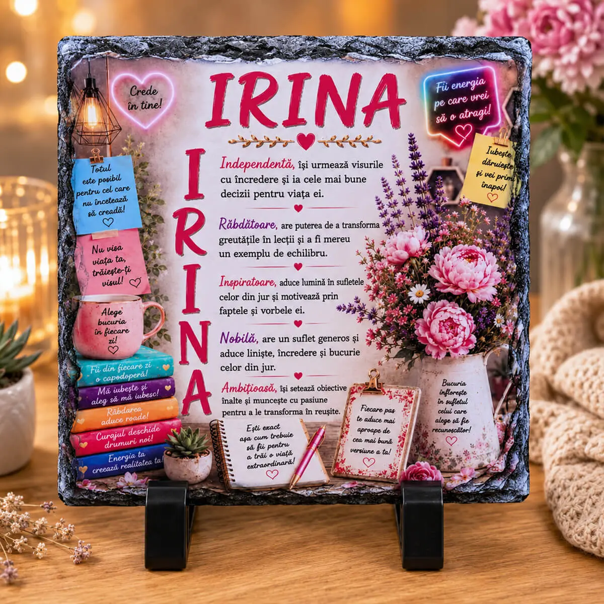 Cadouri personalizate cu nume și mesaj - Placa de ardezie personalizata cu nume- Irina