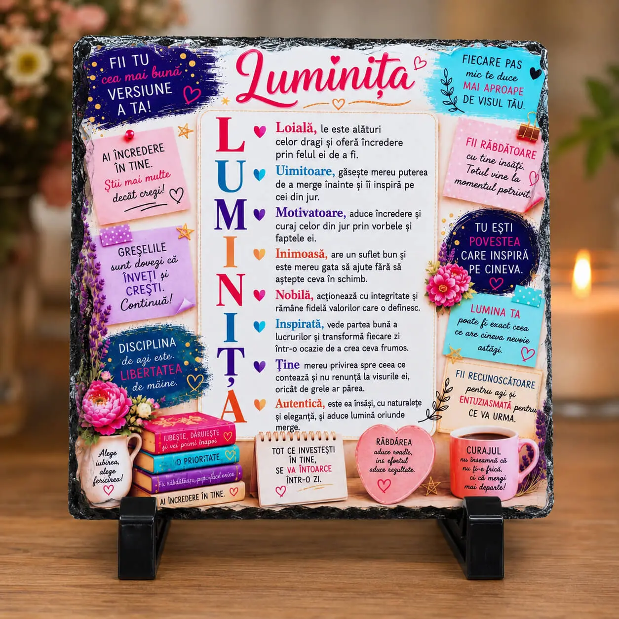 Cadouri pentru femei - Placa de ardezie personalizata cu nume- Luminita