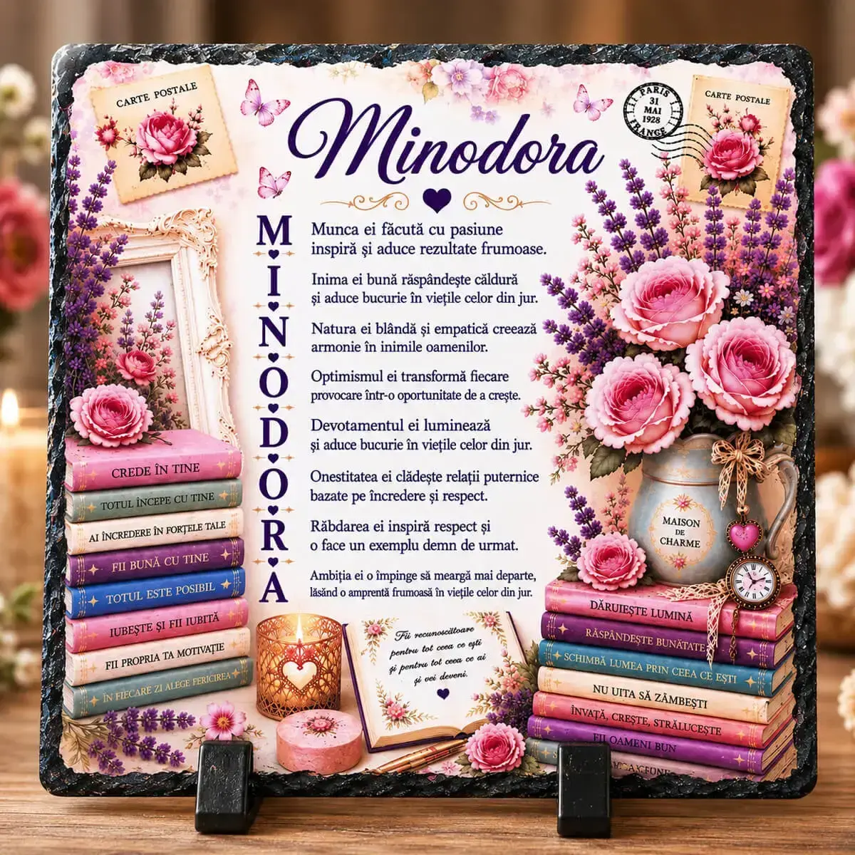 Noutati - Placa de ardezie personalizata cu nume- Minodora