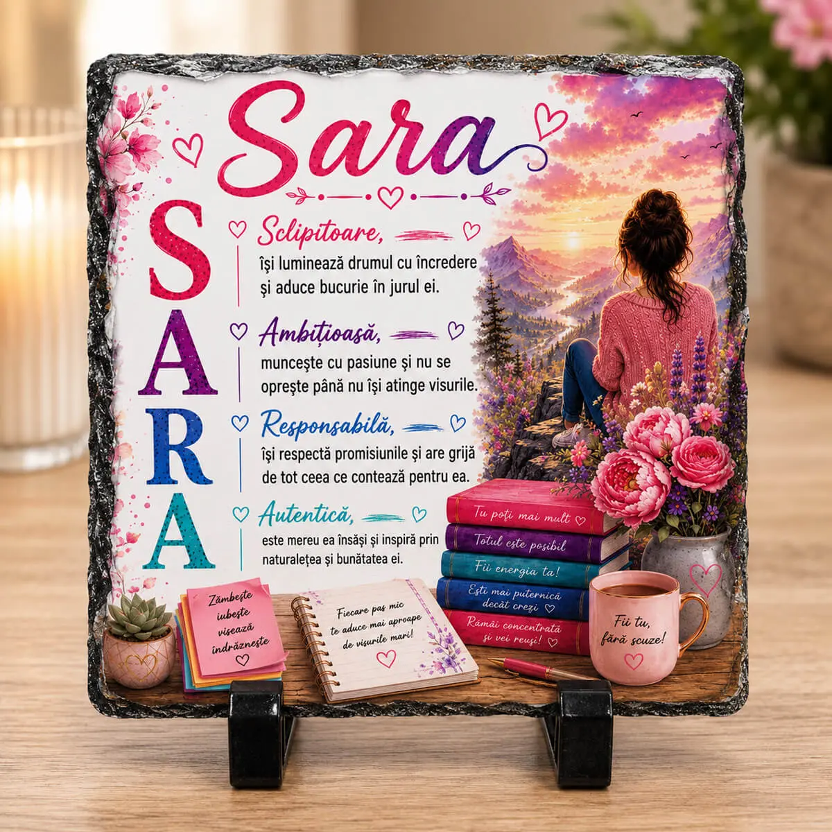 Noutăți și produse recent adăugate - Placa de ardezie personalizata cu nume- Sara