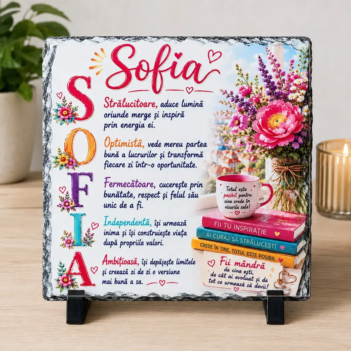 Noutăți și produse recent adăugate - Placa de ardezie personalizata cu nume- Sofia