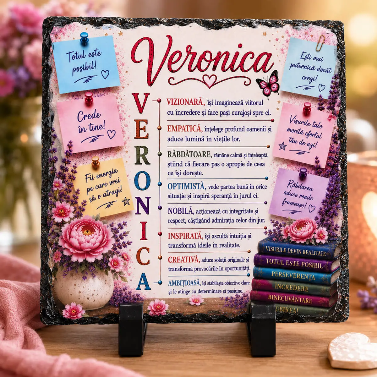 Cadouri personalizate cu nume și mesaj - Placa de ardezie personalizata cu nume- Veronica