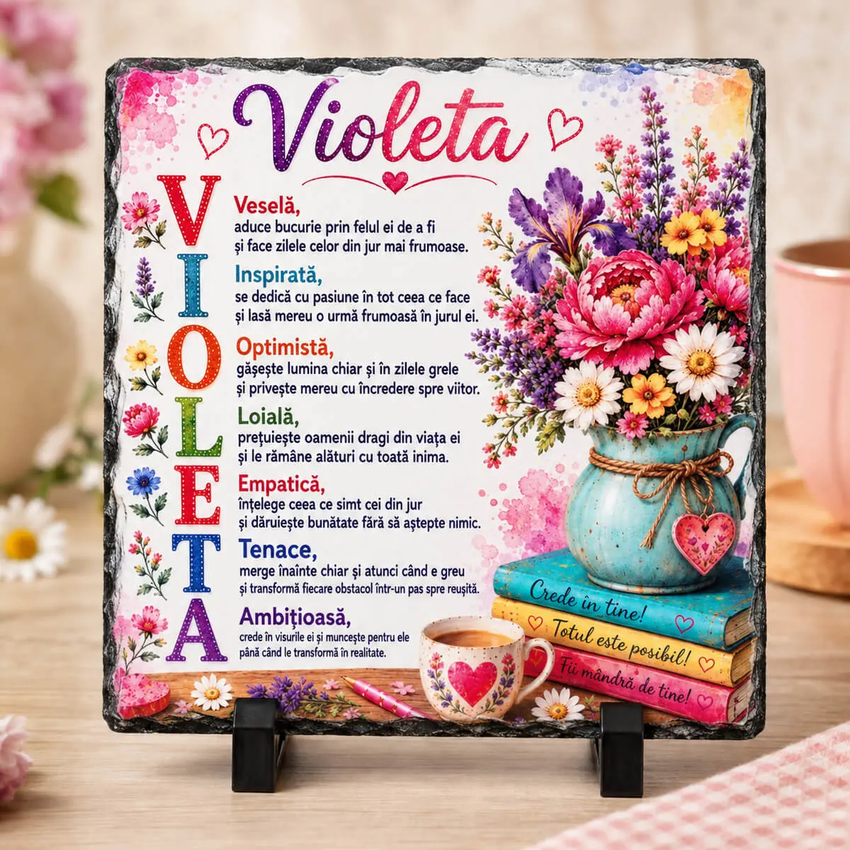 Noutăți și produse recent adăugate - Placa de ardezie personalizata cu nume- Violeta
