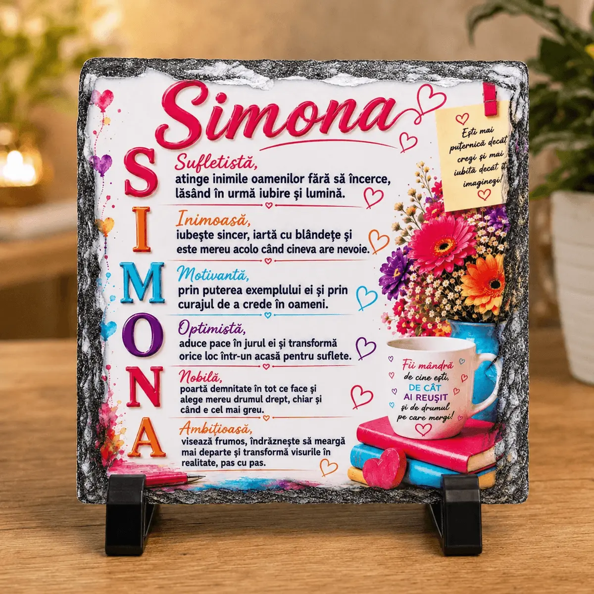 Idei de cadouri pentru toate ocaziile - Placă de ardezie personalizată cu numele Simona BlumaCons, 15 × 15 cm