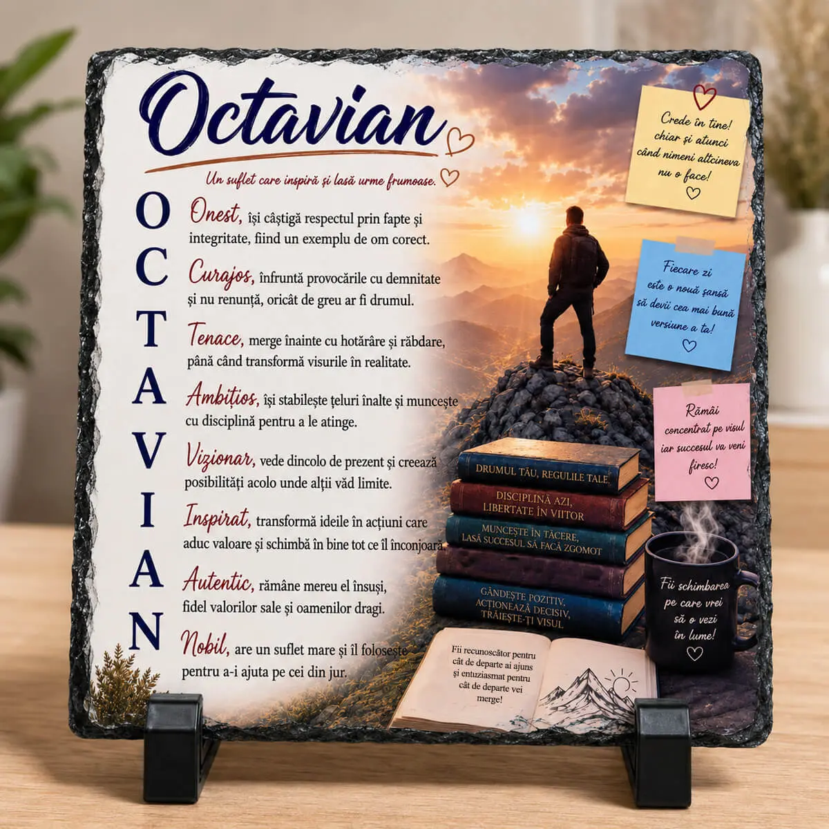 Noutăți și produse recent adăugate - Placă din ardezie personalizată cu numele "Octavian", 14 × 14 cm - imagine principală