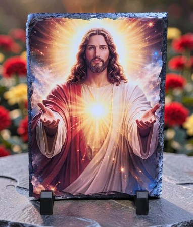 Noutati - Placa decorativa de ardezie- Icoana cu Iisus in lumina aurie