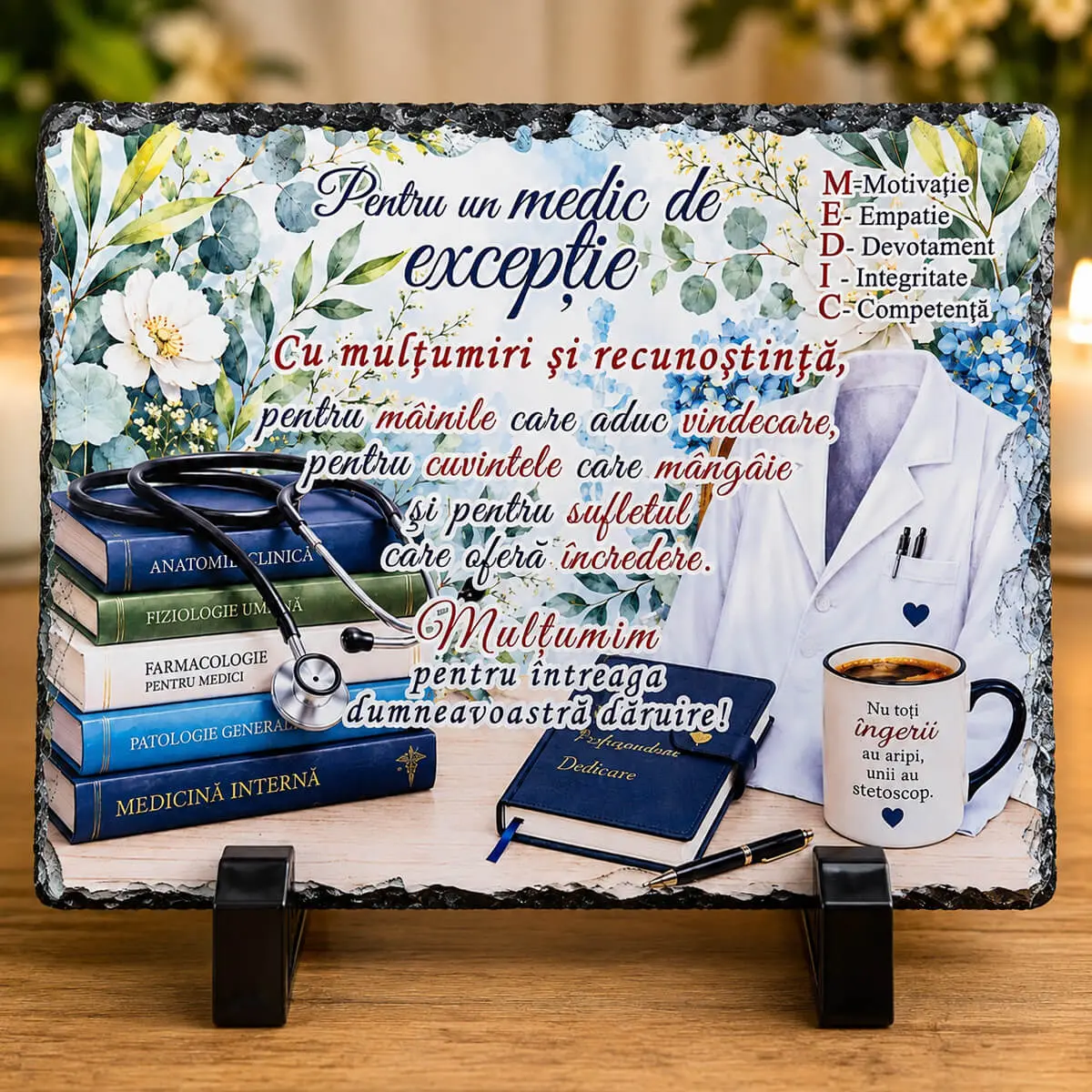 Cadouri personalizate cu nume și mesaj - Placa decorativa din ardezie – mesaj pentru medic
