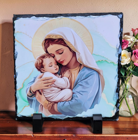 Idei de cadouri - Placa din ardezie cu Fecioara Maria si Pruncul-3