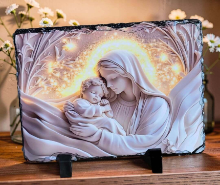 Noutati - Placa din ardezie personalizata cu Fecioara Maria si Pruncul