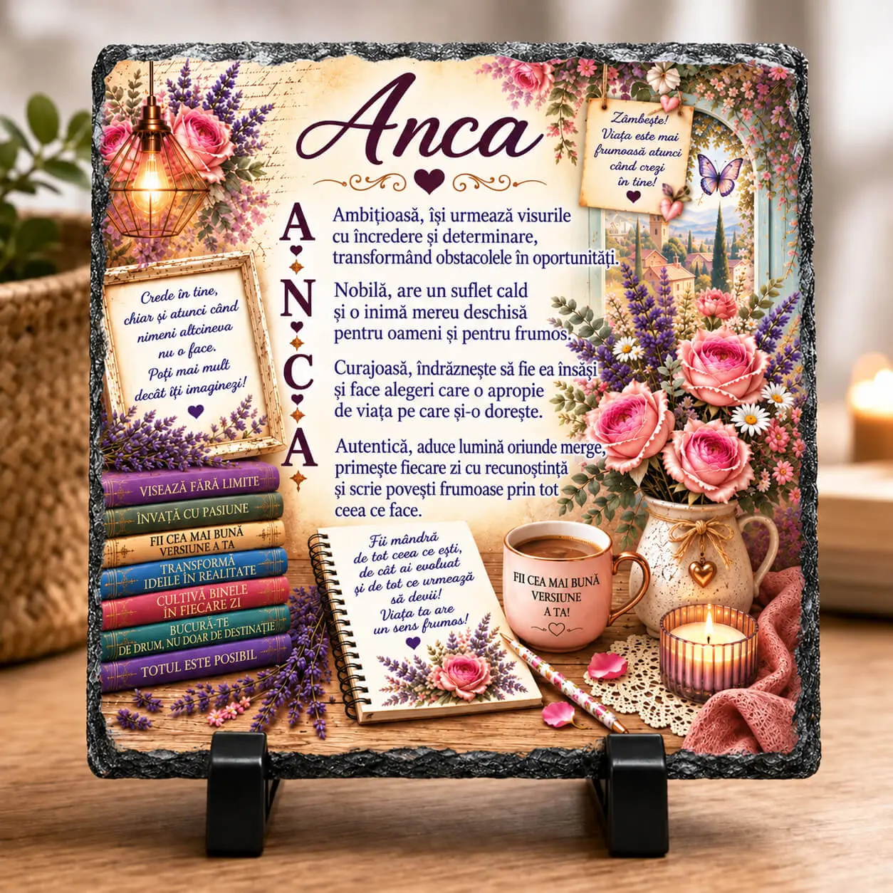 Cadouri pentru femei - Placă din ardezie personalizată cu numele Anca, 14 × 14 cm