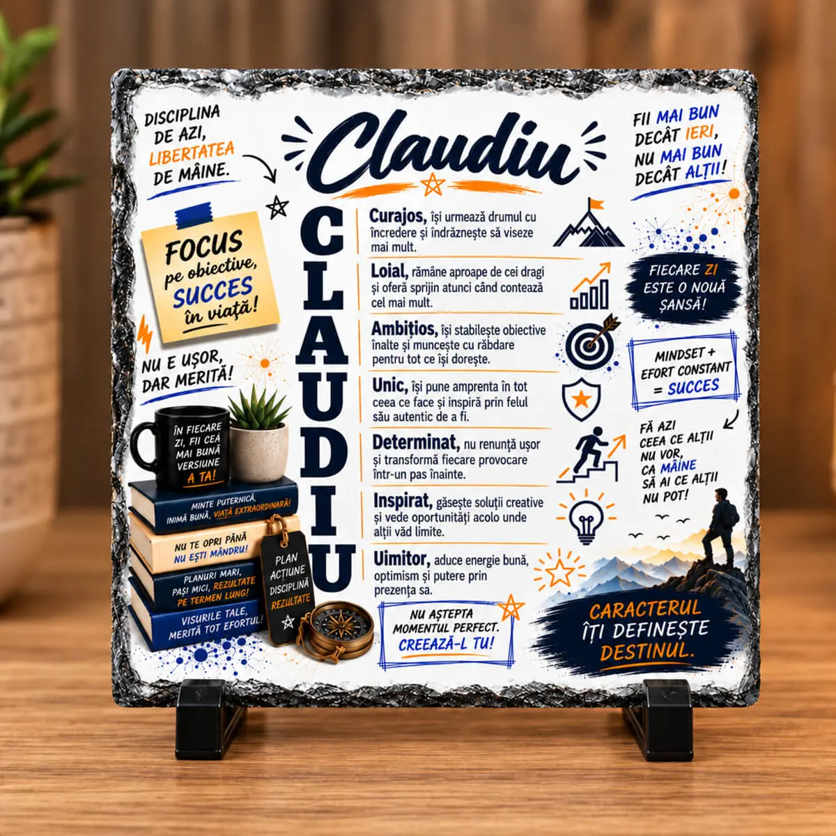 Noutăți și produse recent adăugate - Placă din ardezie personalizată cu numele Claudiu, 14 × 14 cm