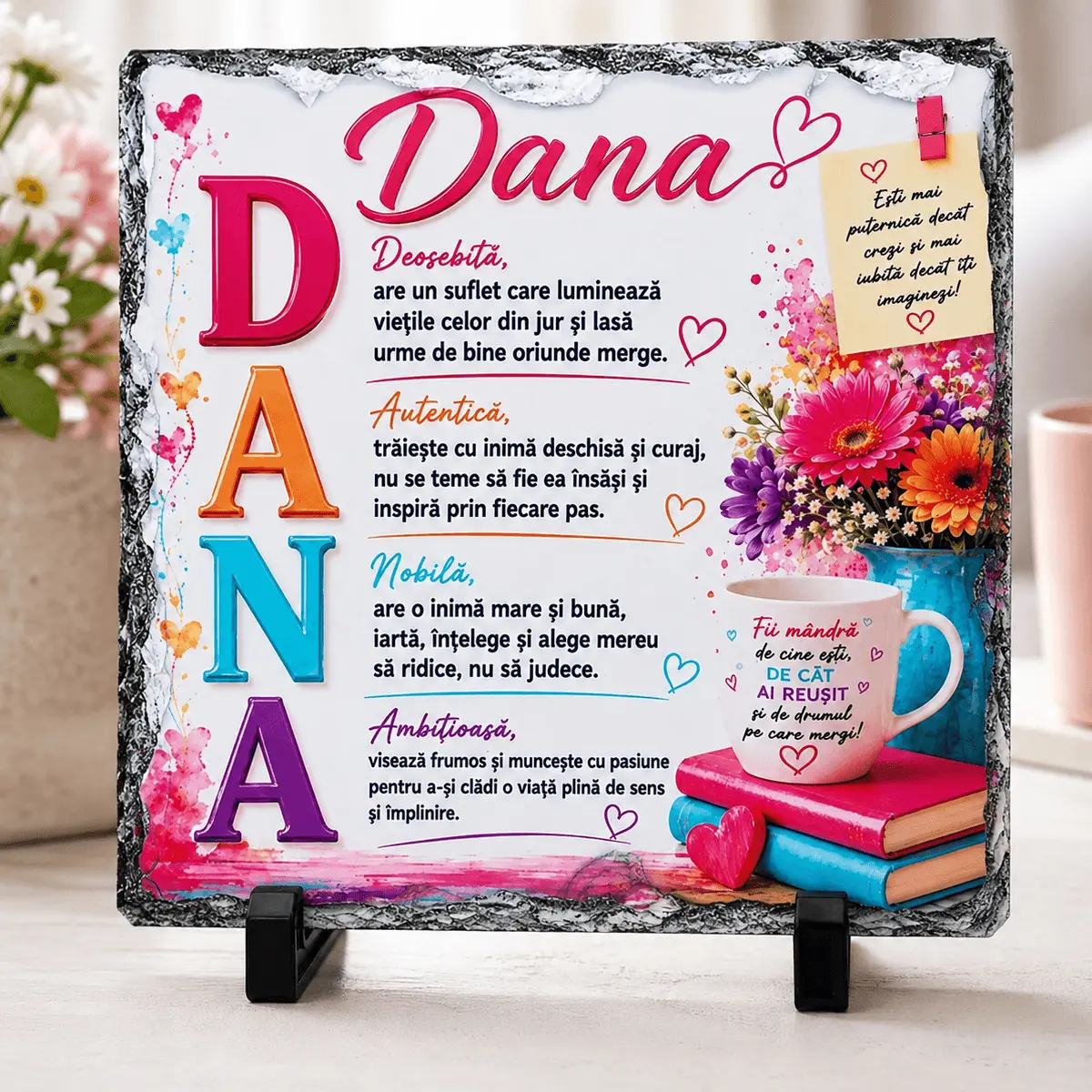 Noutăți și produse recent adăugate - Placă din ardezie personalizată cu numele Dana, 14 × 14 cm - imagine principală