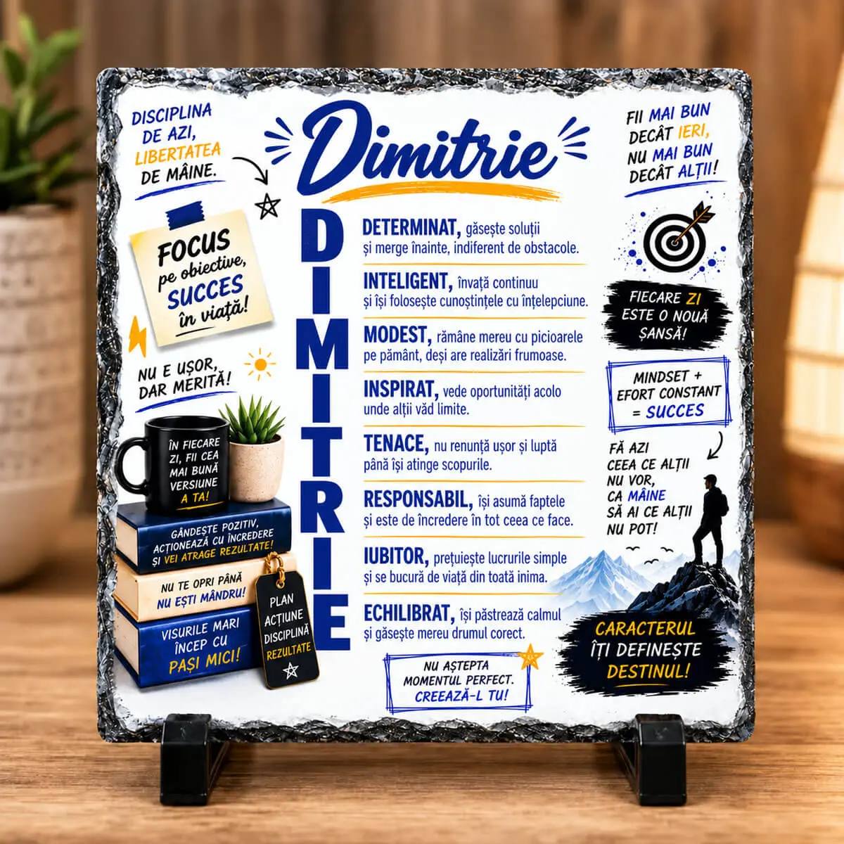 Noutăți și produse recent adăugate - Placă din ardezie personalizată cu numele Dimitrie, 14 × 14 cm