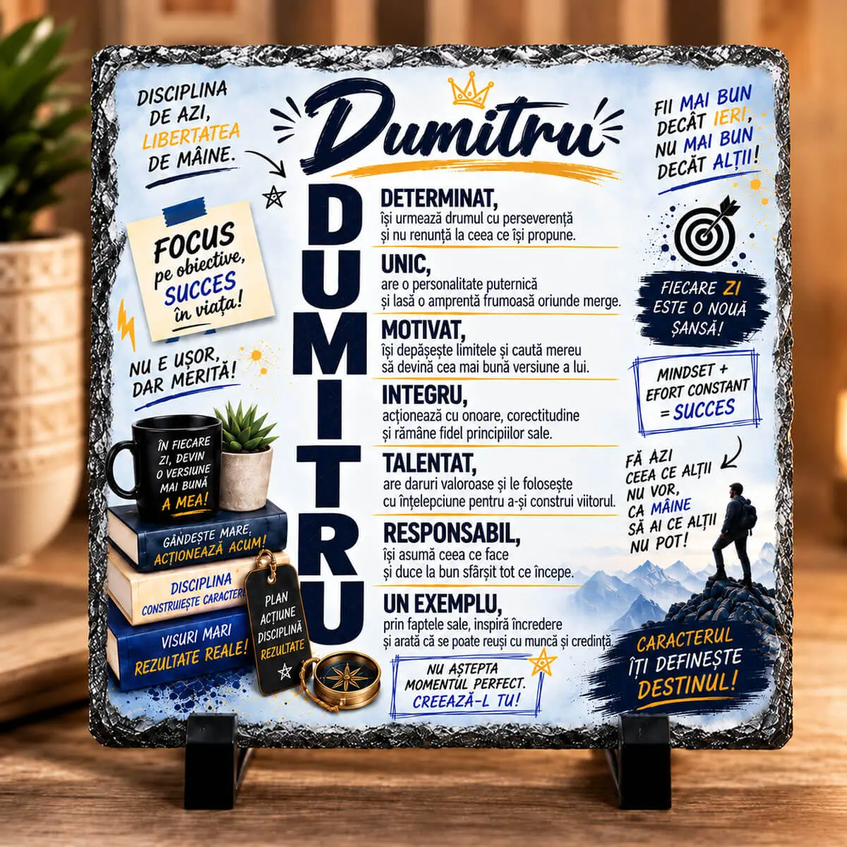 Noutăți și produse recent adăugate - Placă din ardezie personalizată cu numele Dumitru, 14 × 14 cm