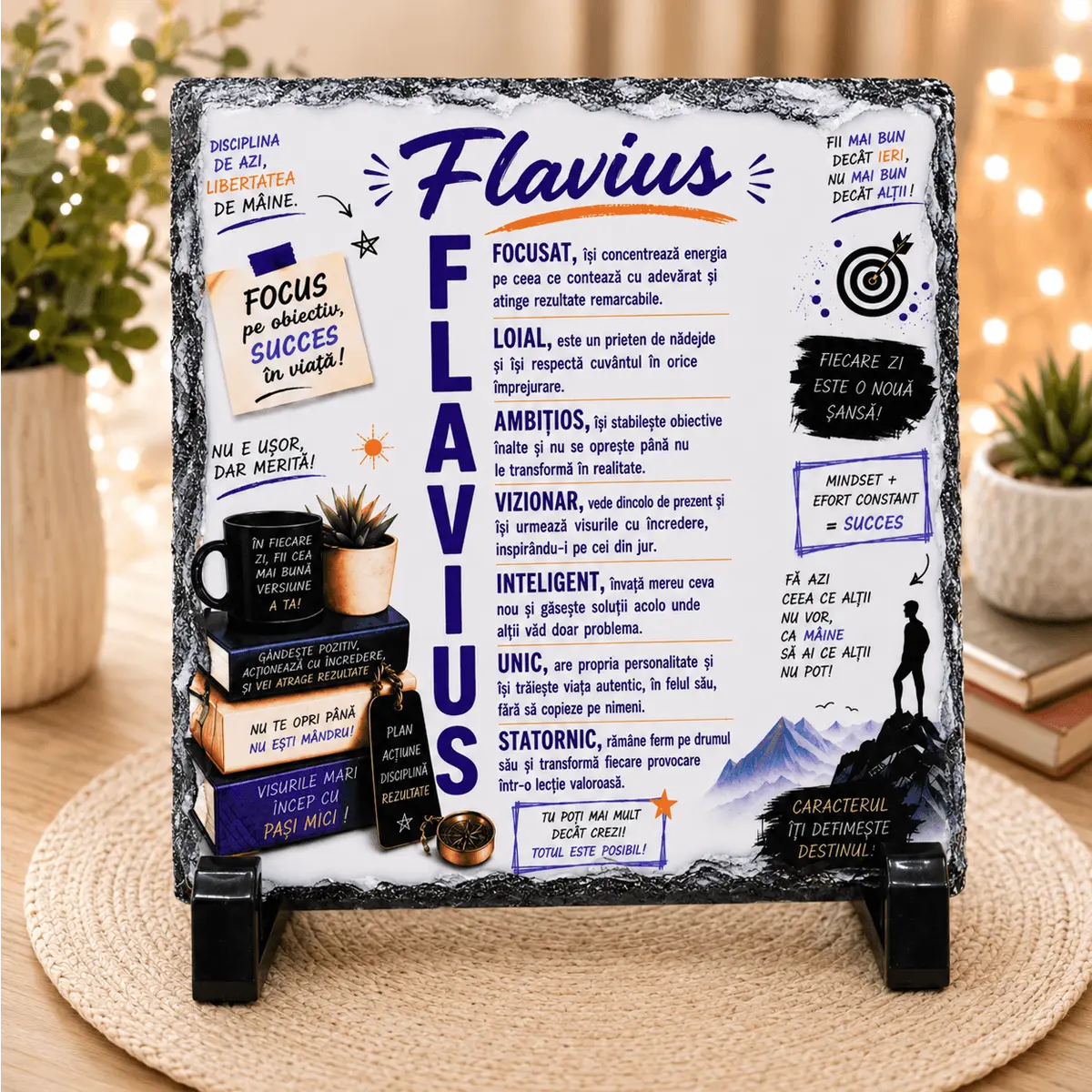 Noutăți și produse recent adăugate - Placă din ardezie personalizată cu numele Flavius, 14 × 14 cm - imagine principală