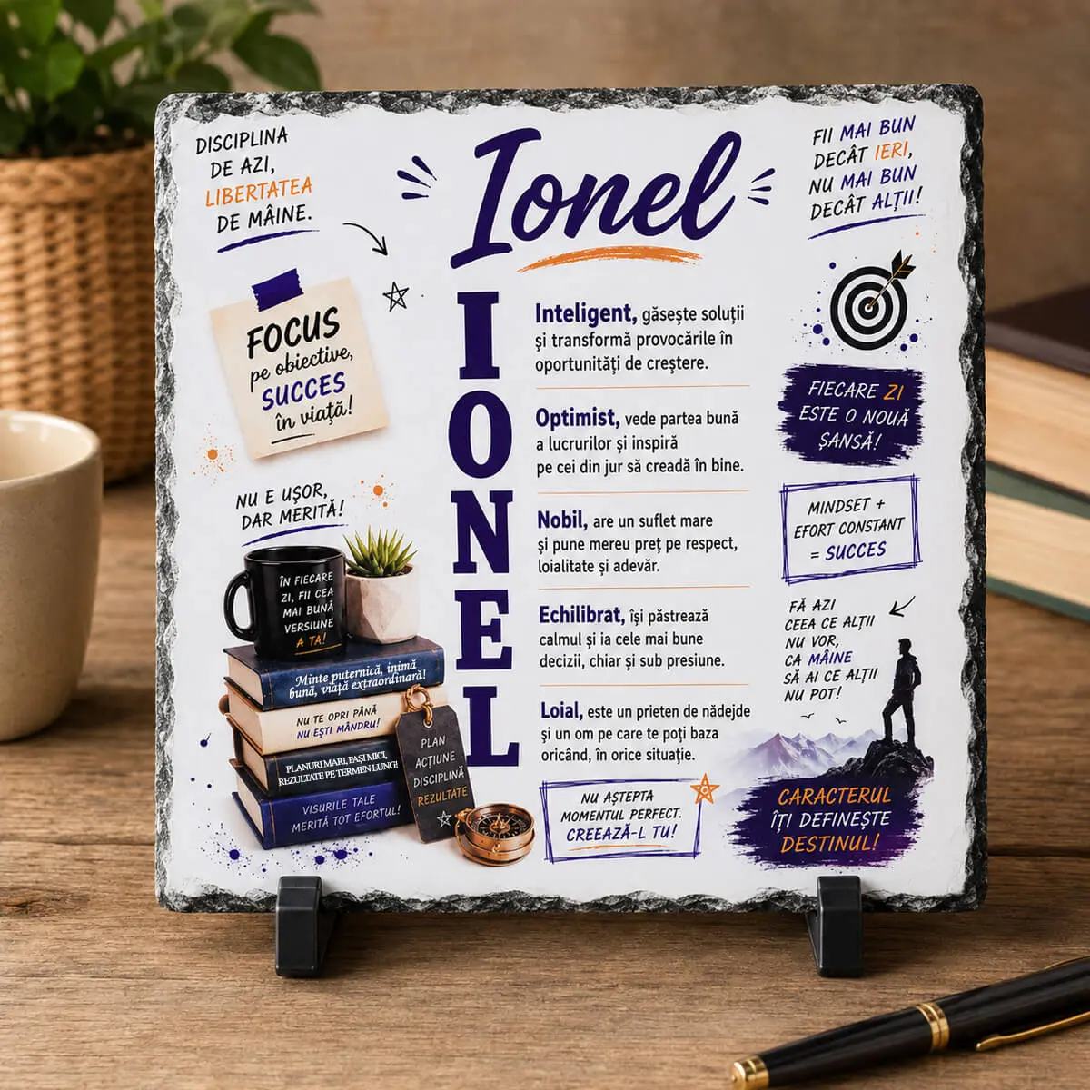 Noutăți și produse recent adăugate - Placă din ardezie personalizată cu numele "Ionel", 14 × 14 cm