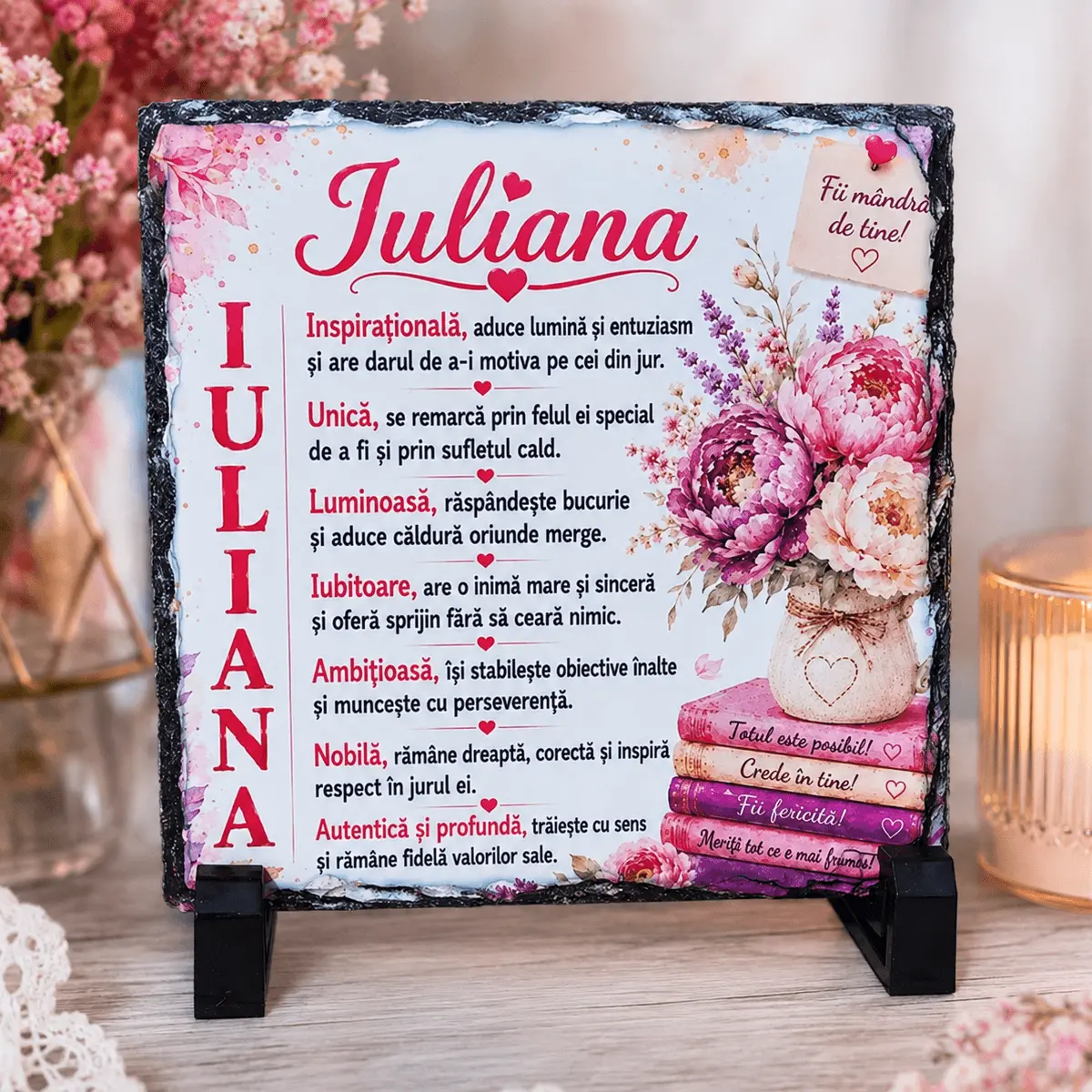 Noutăți și produse recent adăugate - Placă din ardezie personalizată cu numele Iuliana, 14 × 14 cm - imagine principală