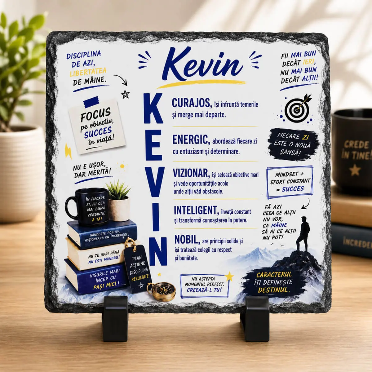 Noutăți și produse recent adăugate - Placă din ardezie personalizată cu numele "Kevin", 14 × 14 cm