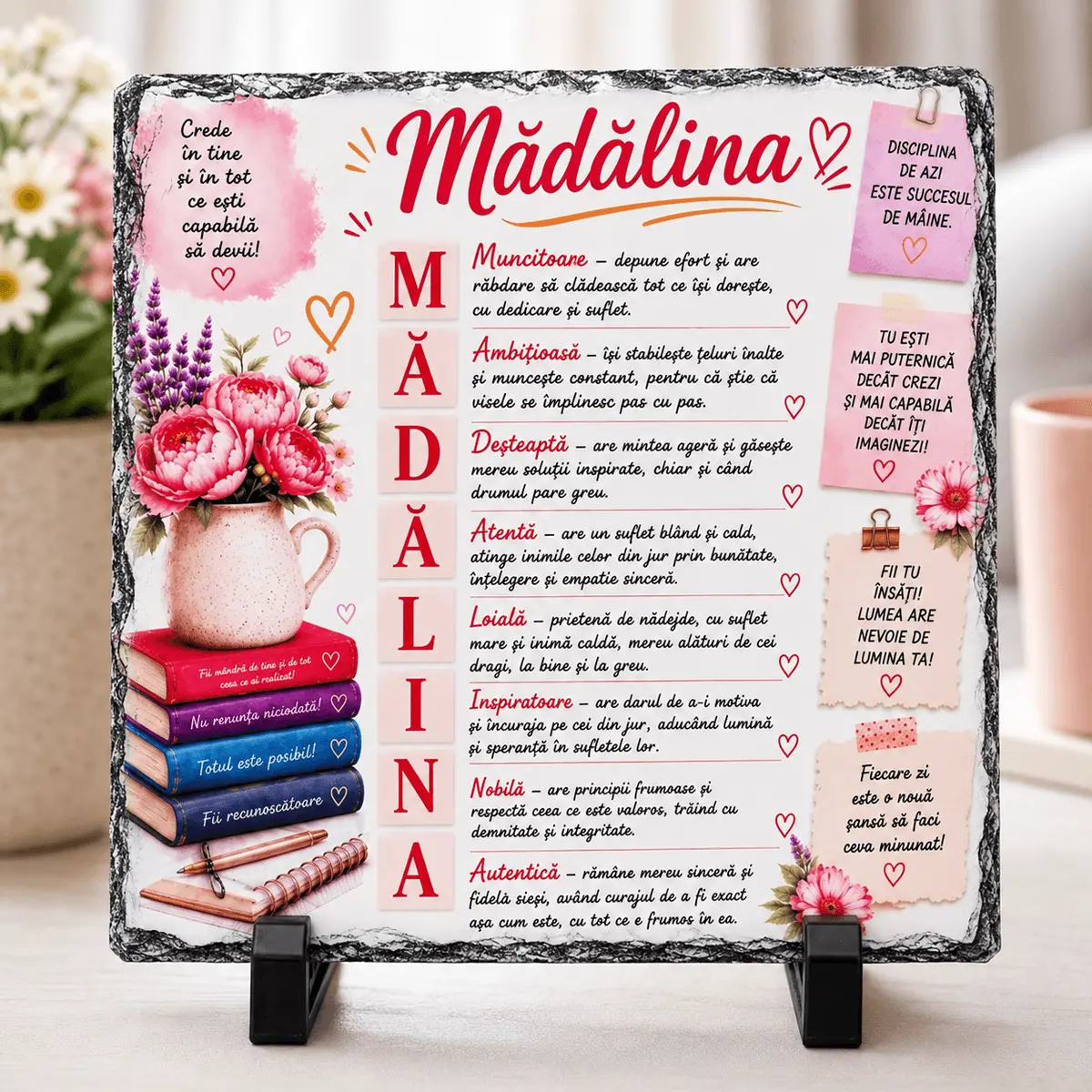 Noutăți și produse recent adăugate - Placă din ardezie personalizată cu numele Mădălina, 14 × 14 cm - imagine principală