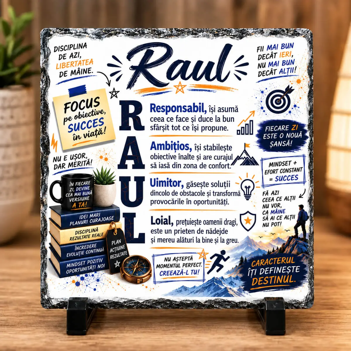 Noutăți și produse recent adăugate - Placă din ardezie personalizată cu numele Raul, 14 × 14 cm