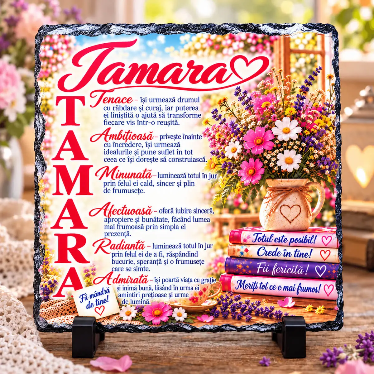 Noutăți și produse recent adăugate - Placă din ardezie personalizată cu numele Tamara, 14 × 14 cm