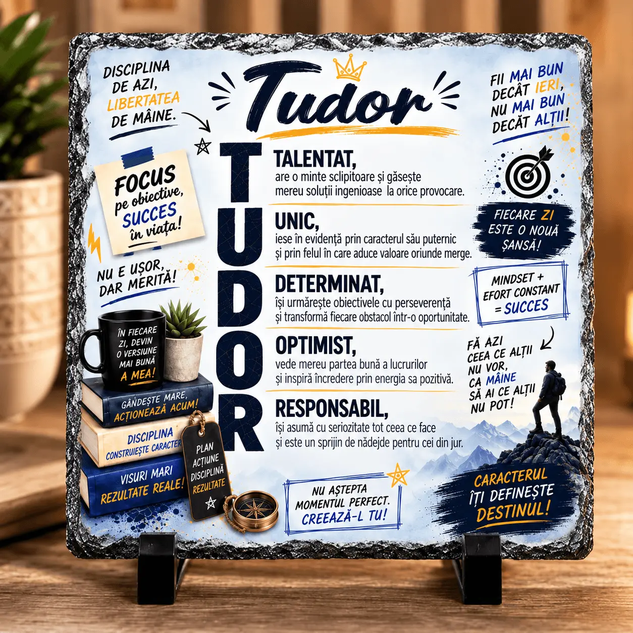 Noutăți și produse recent adăugate - Placă din ardezie personalizată cu numele Tudor, 14 × 14 cm