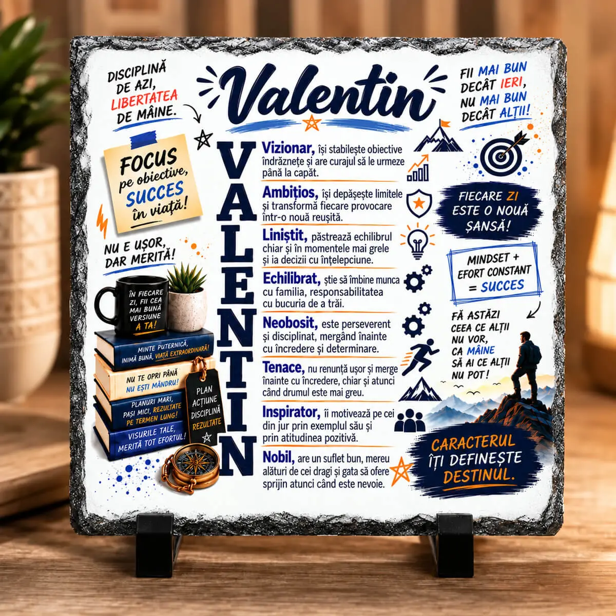 Noutăți și produse recent adăugate - Placă din ardezie personalizată cu numele Valentin, 14 × 14 cm