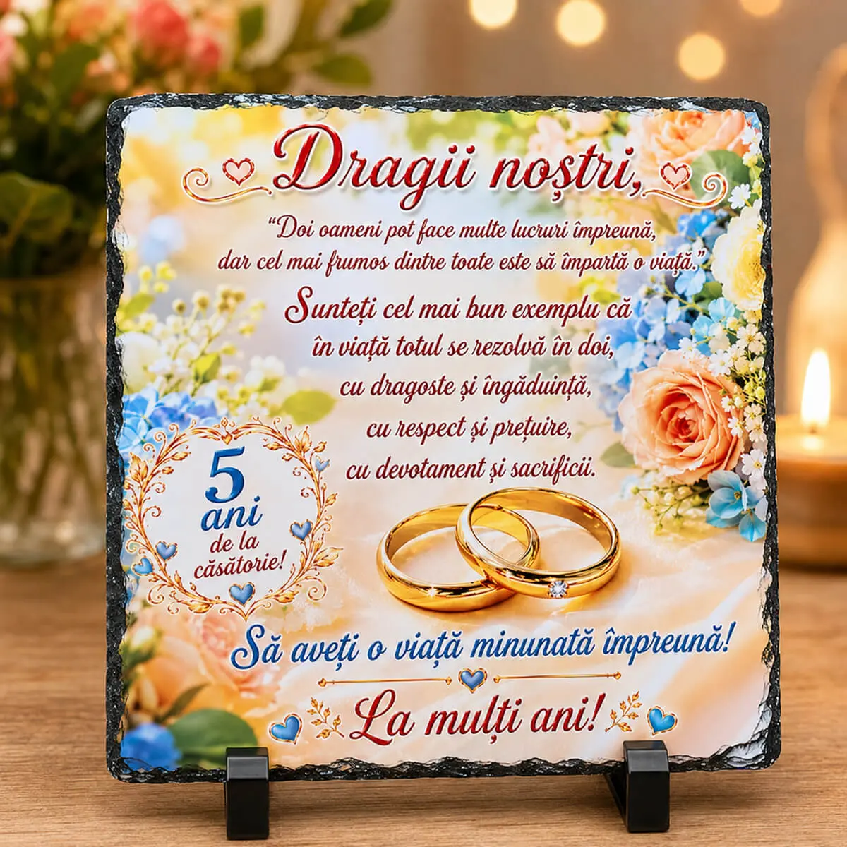 Noutăți și produse recent adăugate - Placă din ardezie personalizată pentru aniversarea a 5 ani de la căsătorie, 19 × 19 cm - imagine principală