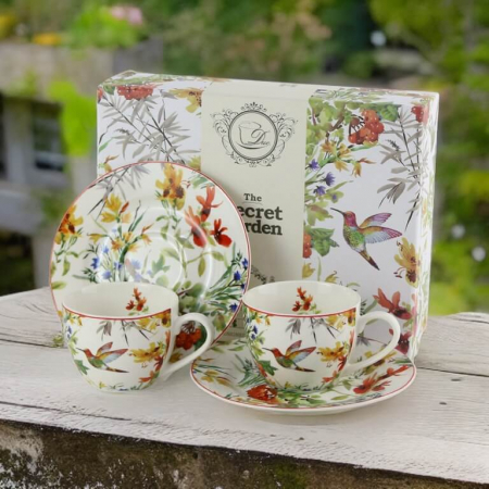Decoratiuni din ceramica si sticla - Set 2 cesti espresso cu farfurii din portelan 110 ml, “Linnea”, in cutie cadou