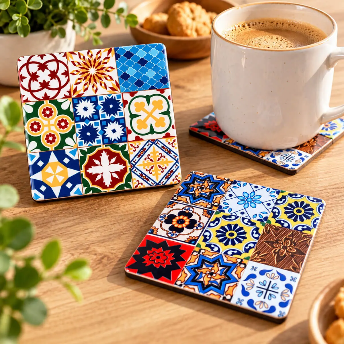 Cadouri de Crăciun - Set 2 suporturi ceramice pentru pahare și căni, Model 2