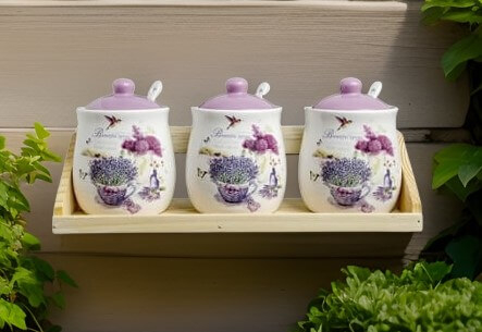 Set 3 recipiente pentru condimente cu lingurite model lavanda [0]