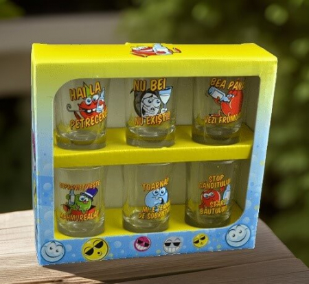 Idei de cadouri - Set 6 pahare de tuica 350 ml cu mesaje haioase