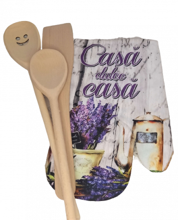 Idei de cadouri - Set bucatarie manusa cu ustensile- model lavanda