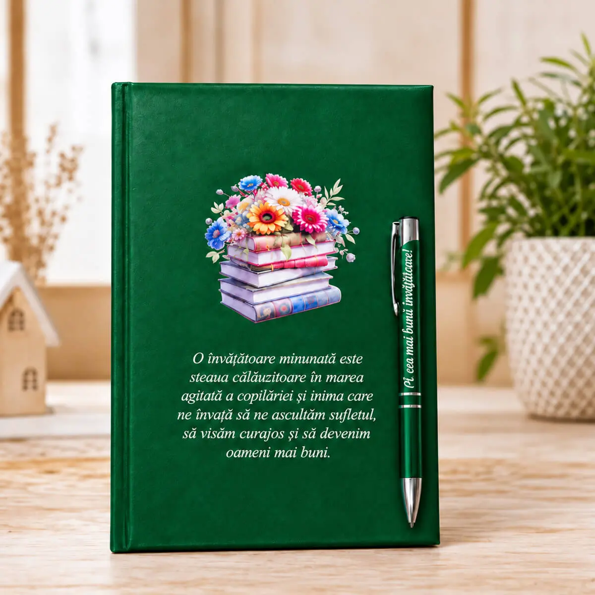 Cadouri pentru femei - Set cadou personalizat pentru doamna învățătoare, agendă A5 cu pix , Model 2