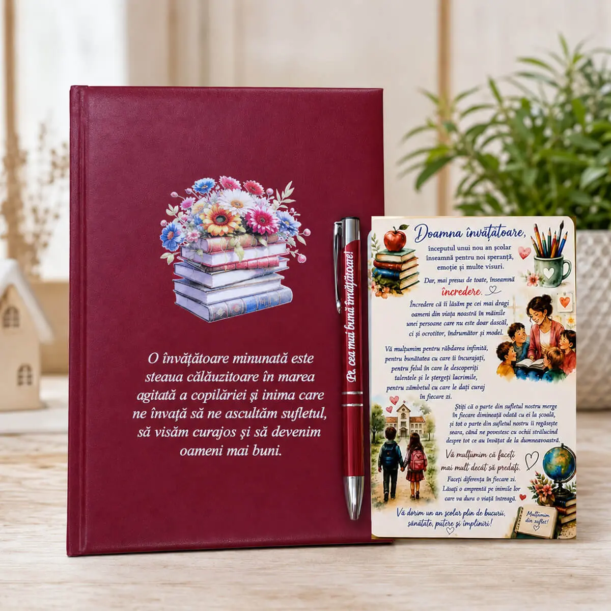 Noutăți și produse recent adăugate - Set cadou personalizat pentru doamna învățătoare BlumaCons, agendă A5, pix și magnet, Model 2