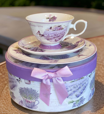 Idei de cadouri - Set mic dejun 3 piese „Lavanda Garden”, in cutie cadou