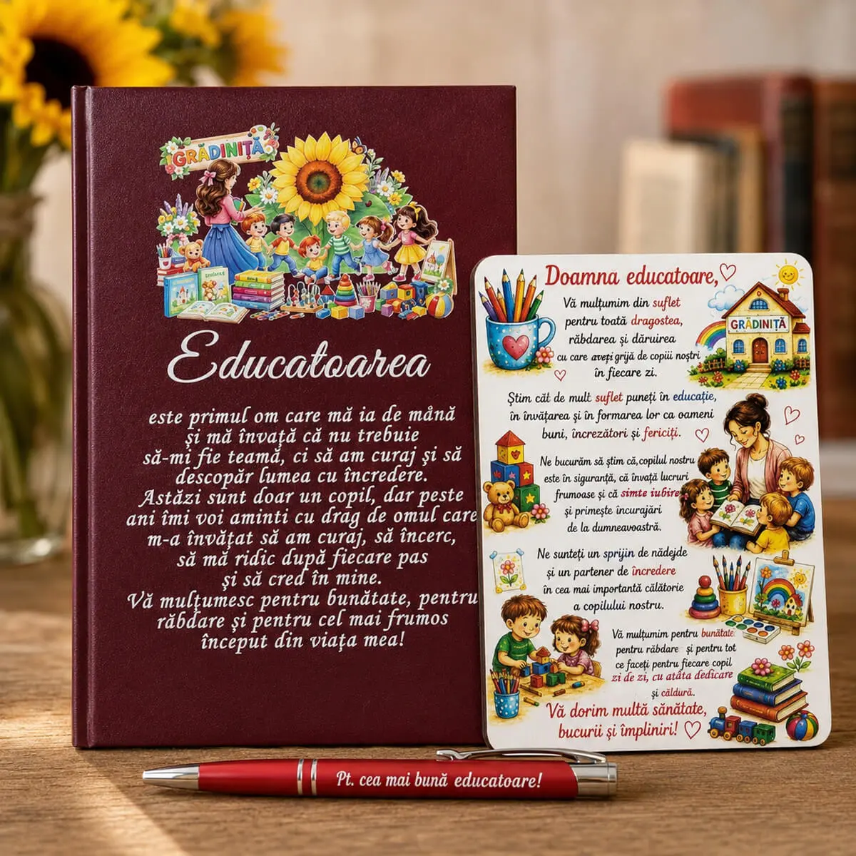 Noutăți și produse recent adăugate - Set Personalizat Cadou pentru Doamna Educatoare – Agenda A5 + Pix personalizat+Magnet cu Mesaj de la Parinti
