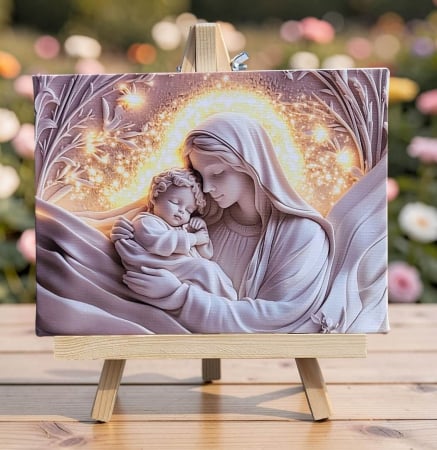 Noutati - Tablou Canvas Fecioara Maria cu Pruncul – Mini Șevalet Inclus